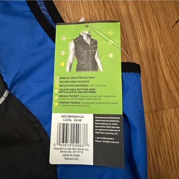 Gold's Gym Workout Apparel Reflective Vest L/XL 42-48 Black/Blue Cycling Zip NEW - Picture 3 of 12